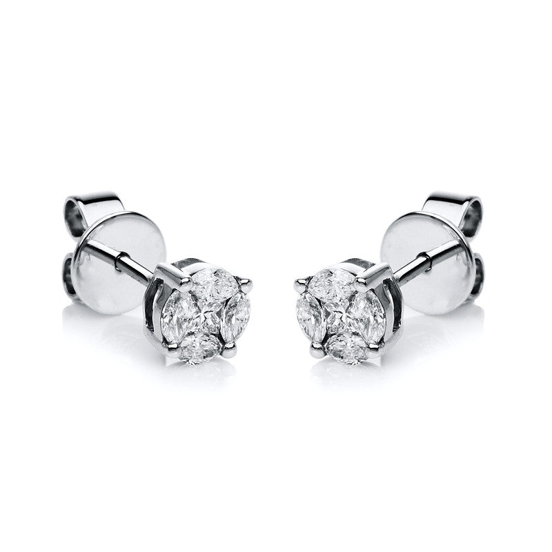 Ohrstecker 18 kt WG, 2 Princ. 0,08 ct, TW-si, 8 Nav. 0,27 ct, TW-si