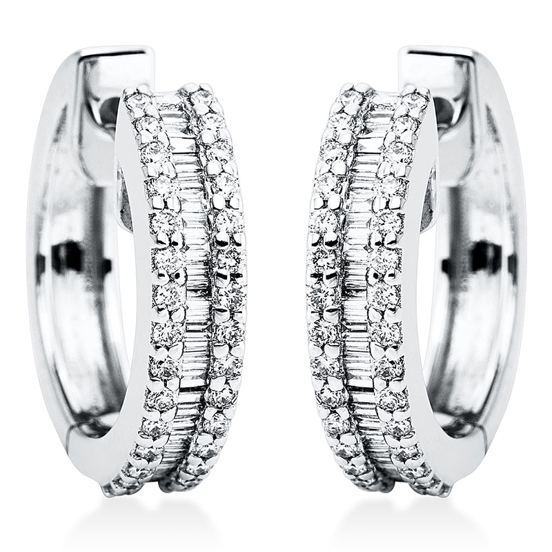 Creolen 18 kt WG, 44 Bag. 0,21 ct, TW-si, 60 Brill. 0,17 ct, TW-si