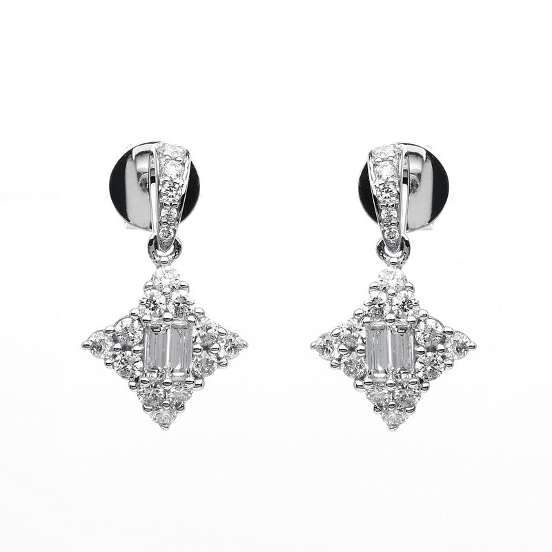 Ohrschmuck 18 kt WG, 4 Bag. 0,17 ct, TW-si, 34 Brill. 0,48 ct, TW-si