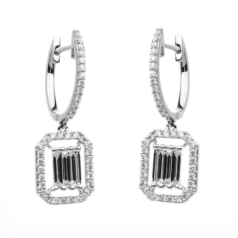 Ohrschmuck 18 kt WG, 6 Trap. 0,37 ct, TW-si, 78 Brill. 0,29 ct, TW-si
