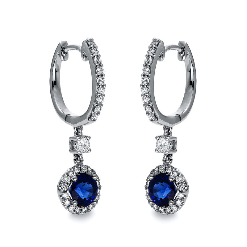 Ohrschmuck 18 kt WG, 52 Brill. 0,49 ct, TW-si, 2 Saphire 1,36 ct blau