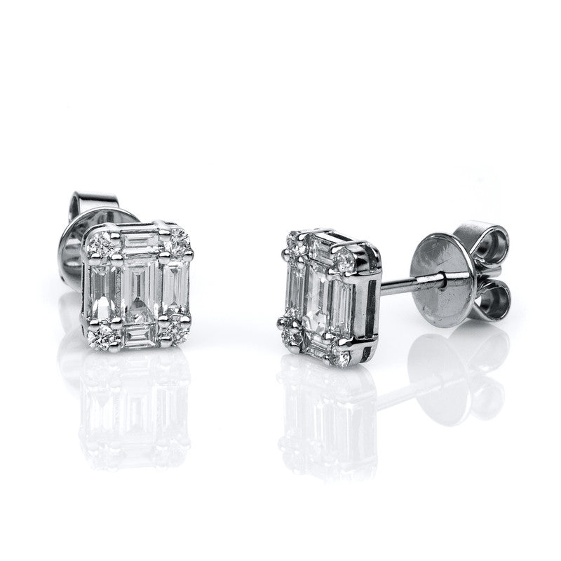 Ohrstecker 18 kt WG, 8 Brill. 0,11 ct, TW-si, 10 Bag. 0,58 ct, TW-si