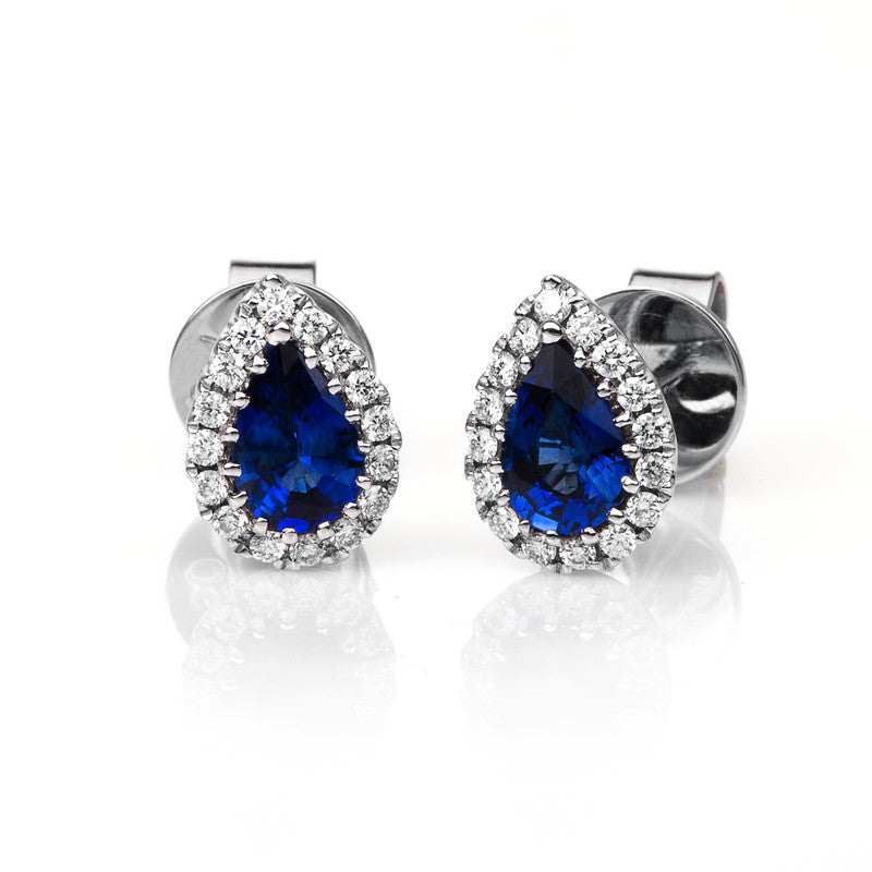 Ohrstecker 18 kt WG, 32 Brill. 0,19 ct, TW-si, 2 Saphire 0,87 ct blau