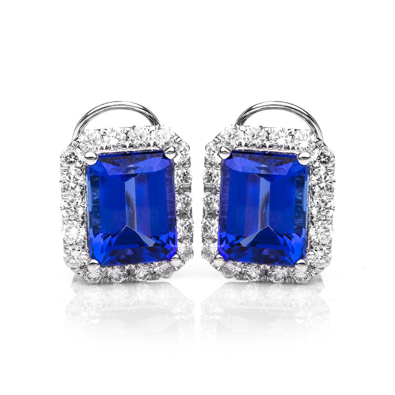 Ohrschmuck 18 kt WG, 36 Brill. 1,44 ct, TW-si, 2 Tansanit 8,89 ct blau