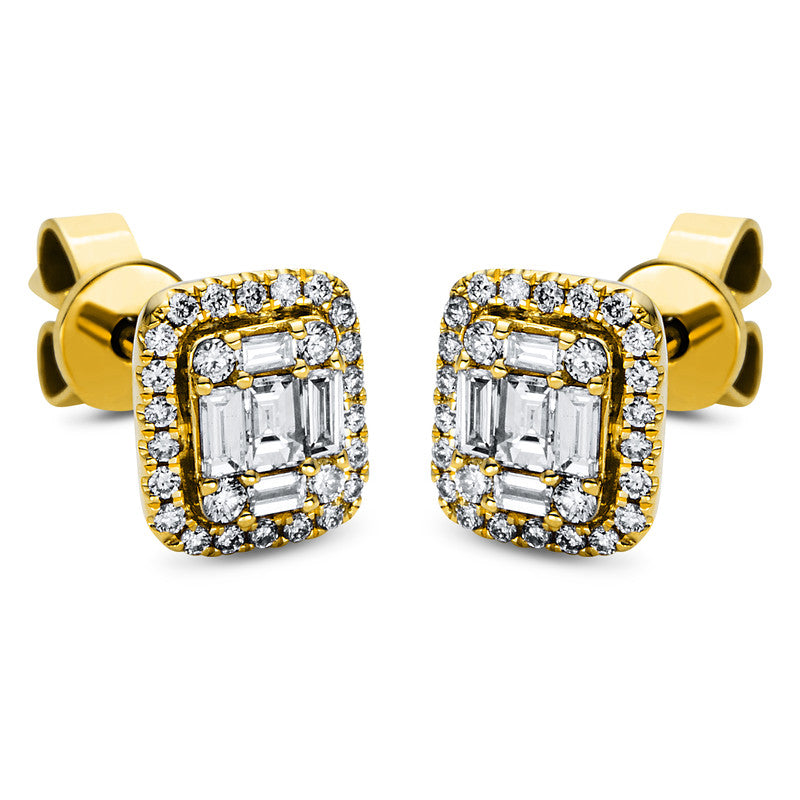 Ohrstecker 18 kt GG. Fassung rhodiniert. 10 Baguette 0.23 ct. TW-si. 52 Brillanten 0.18 ct. TW-si