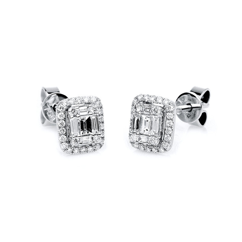 Ohrstecker 18 kt WG. 10 Baguette 0.21 ct. TW-si. 52 Brillanten 0.17 ct. TW-si
