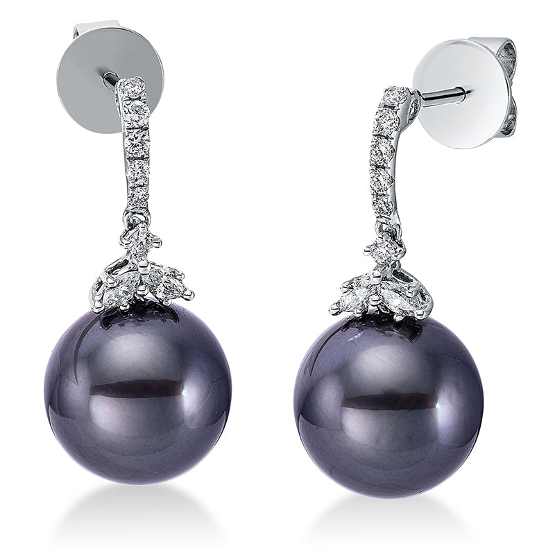Ohrschmuck 18 kt WG, 4 Nav. 0,14 ct, W-si, 12 Brill. 0,15 ct, W-si, 2 TA dunkel 10 mm
