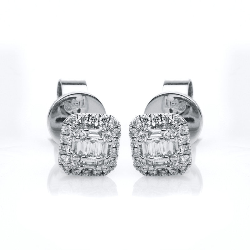 Ohrstecker 18 kt WG, 10 Bag. 0,06 ct, TW-si, 44 Brill. 0,10 ct, TW-si
