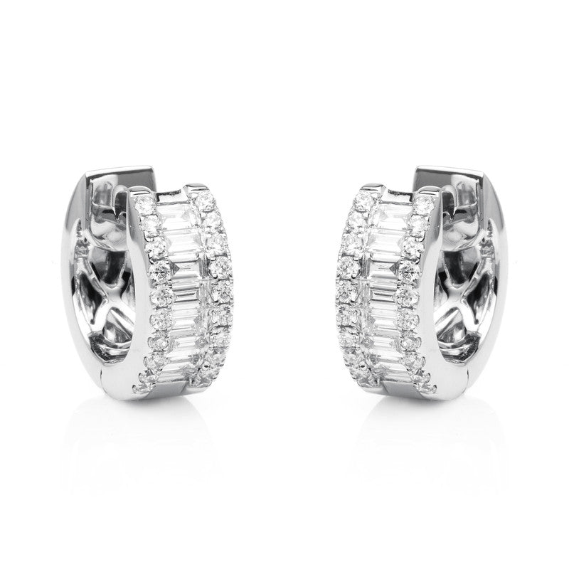 Creolen 18 kt WG, 18 Trap. 0,51 ct, TW-si, 40 Brill. 0,36 ct, TW-si