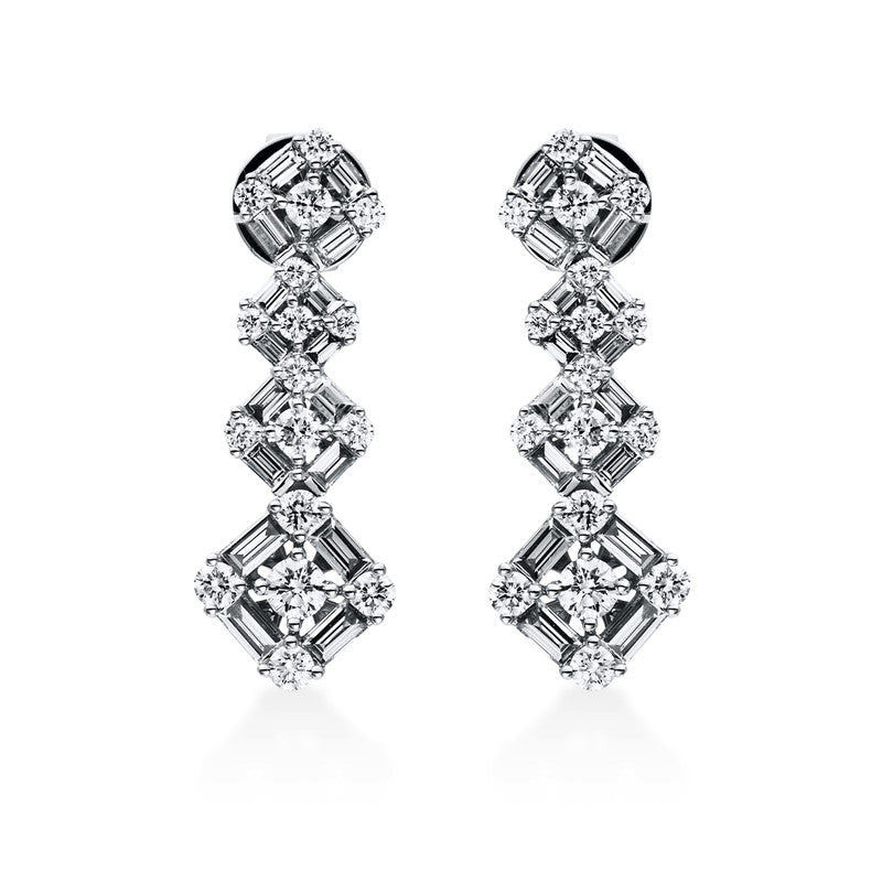 Ohrstecker 18 kt WG, 32 Trap. 0,94 ct, TW-si, 34 Brill. 0,93 ct, TW-si