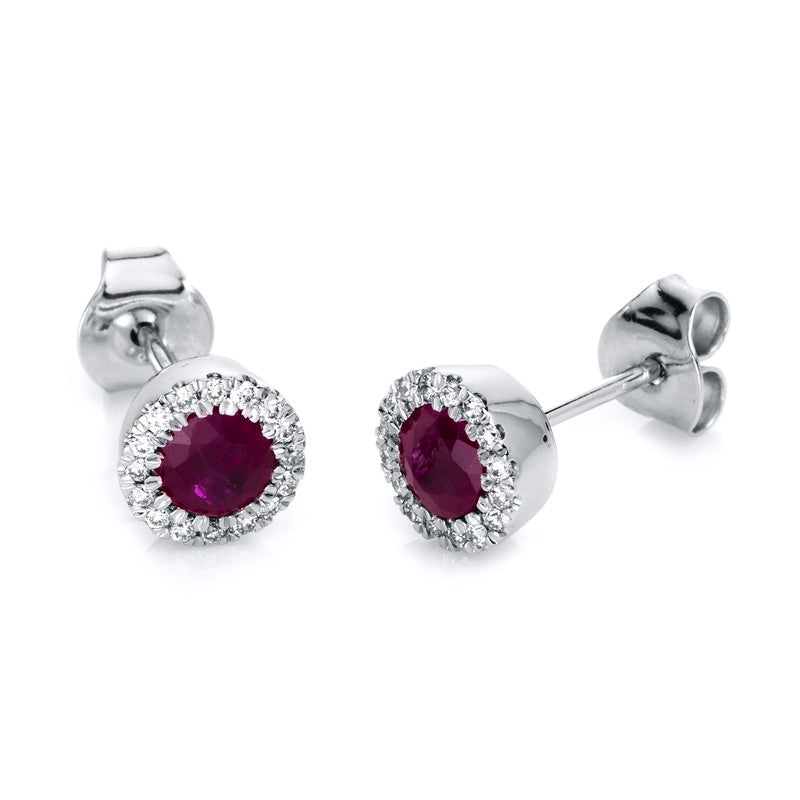Ohrstecker 18 kt WG, 32 Brill. 0,13 ct, TW-si, 2 Rubine 0,80 ct rot