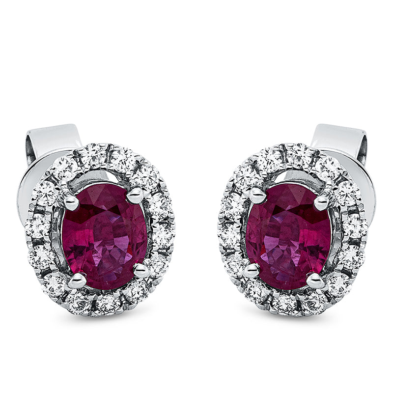 Ohrstecker 18 kt WG, 28 Brill. 0,24 ct, TW-si, 2 Rubine 0,95 ct rot