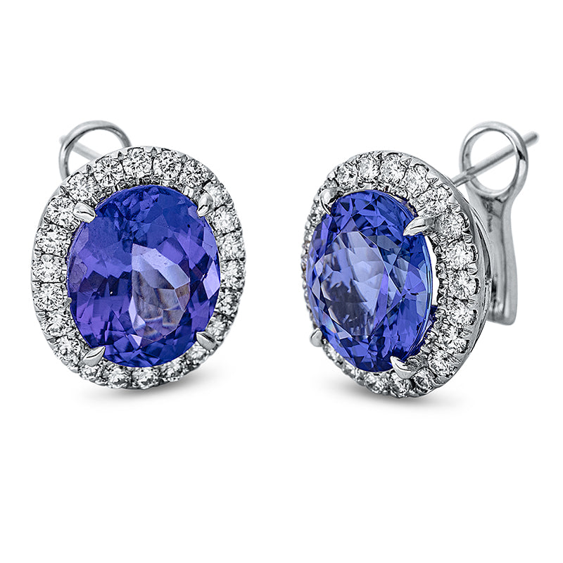 Ohrstecker 4er-Krappe 18 kt WG. 44 Brillanten 1.07 ct. TW-si. 2 Tansanit 10.85 ct blau. H:16.2 mm. B:14.1 mm