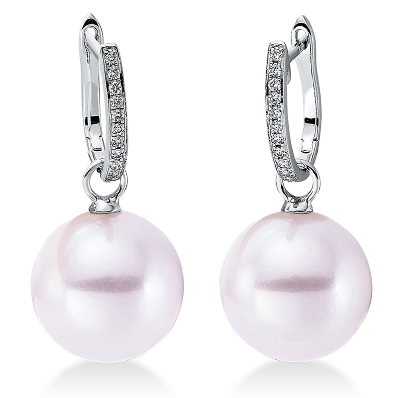 Ohrschmuck 18 kt WG, 24 Brill. 0,09 ct, W-si, 2 SW weiß 11 mm