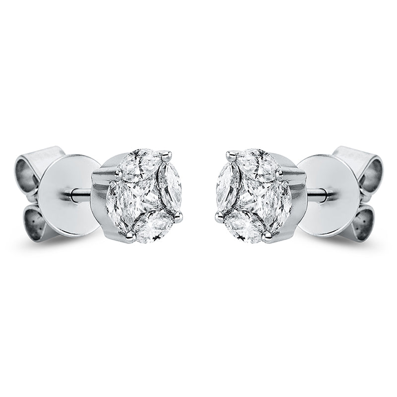 Ohrstecker 18 kt WG. 2 Princ. 0.21 ct. TW-si. 8 Navette 0.42 ct. TW-si. H:6.0 mm. B:6.0 mm. S:2.9 mm