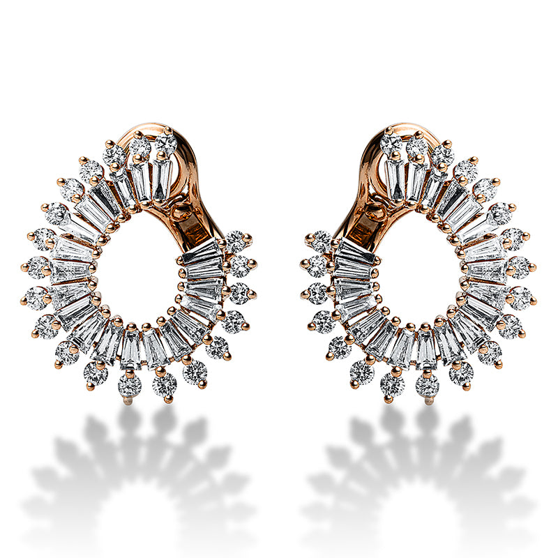Ohrschmuck 18 kt RG, 40 Trap. 1,69 ct, TW-si, 40 Brill. 1,17 ct, TW-si