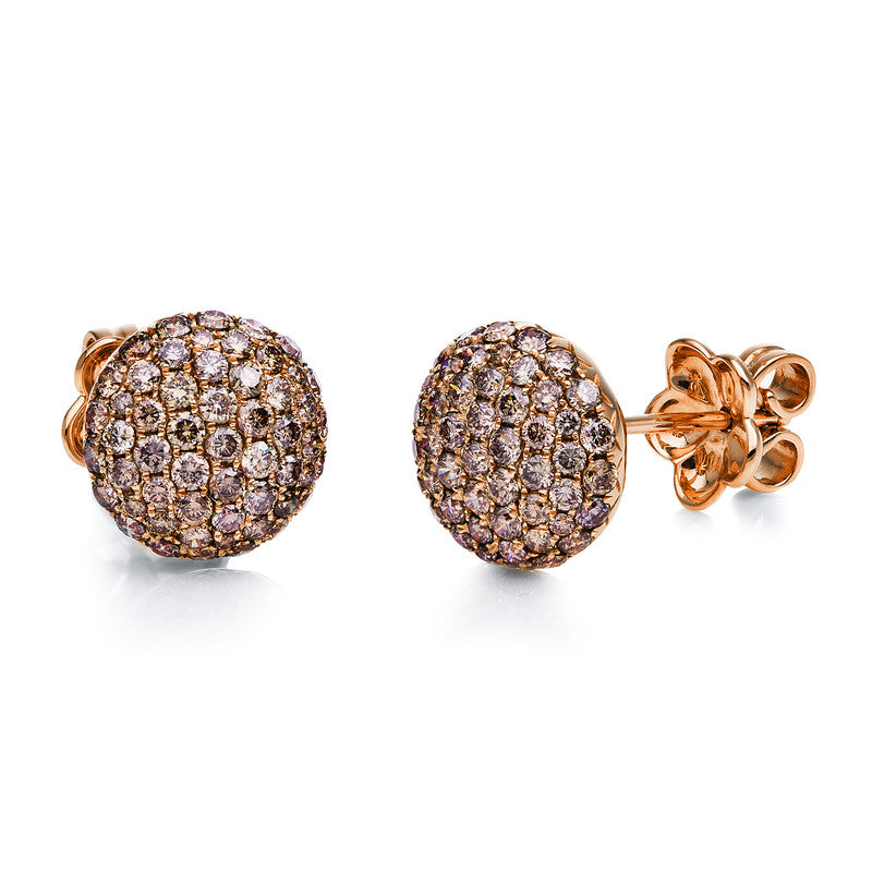 Ohrstecker 18 kt RG, 110 Brill. 1,68 ct, braun