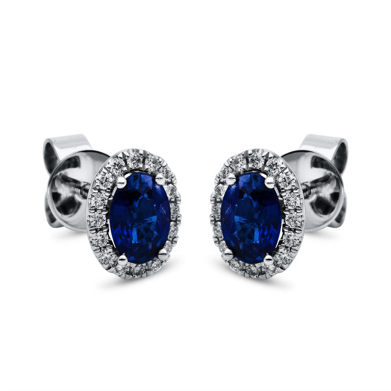 Ohrstecker 18 kt WG, 32 Brill. 0,17 ct, TW-si, 2 Saphire 1,07 ct blau