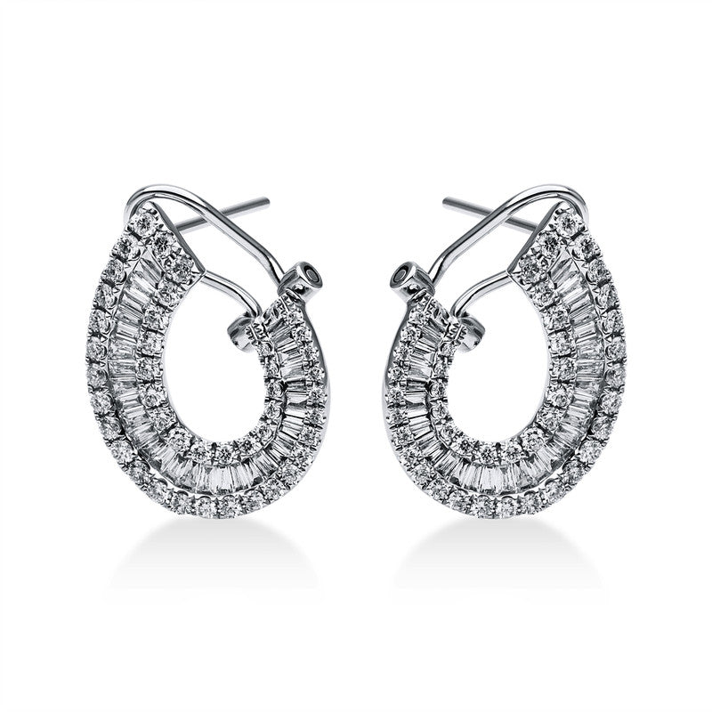 Ohrschmuck 18 kt WG, 58 Bag. 0,59 ct, TW-si, 86 Brill. 0,82 ct, TW-si
