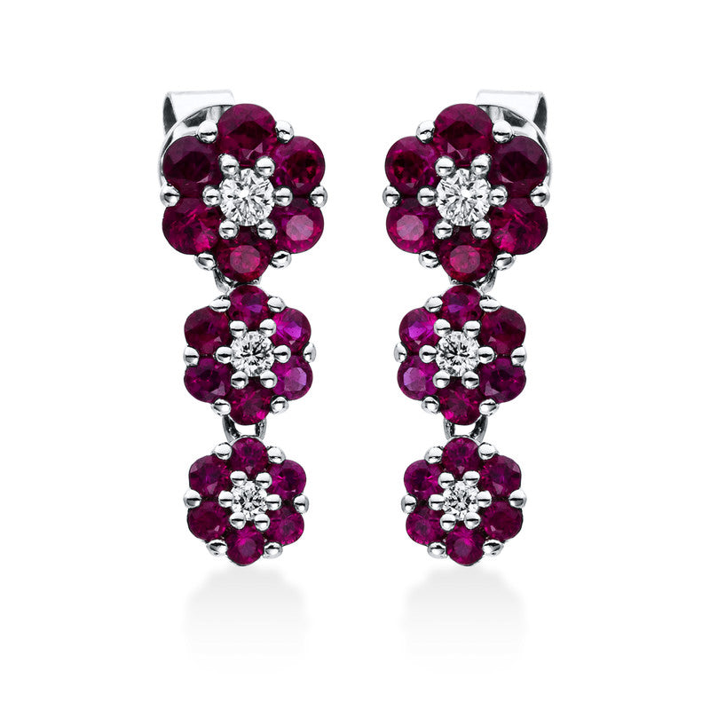 Ohrschmuck 18 kt WG, 6 Brill. 0,18 ct, TW-si, 36 Rubine 1,68 ct rot