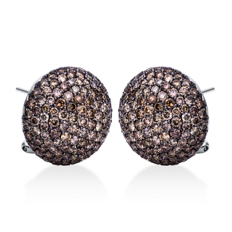 Ohrstecker 18 kt WG, Fassung schwarz rhodiniert, 230 Brill. 4,84 ct, braun