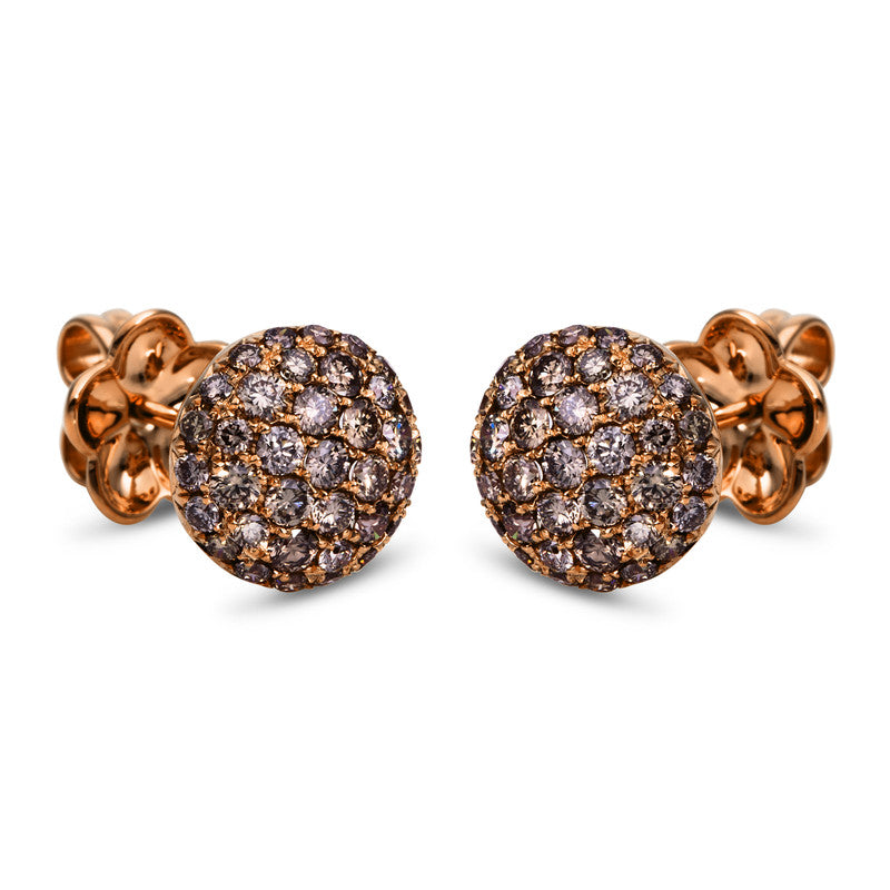 Ohrstecker 18 kt RG, 74 Brill. 1,04 ct, braun