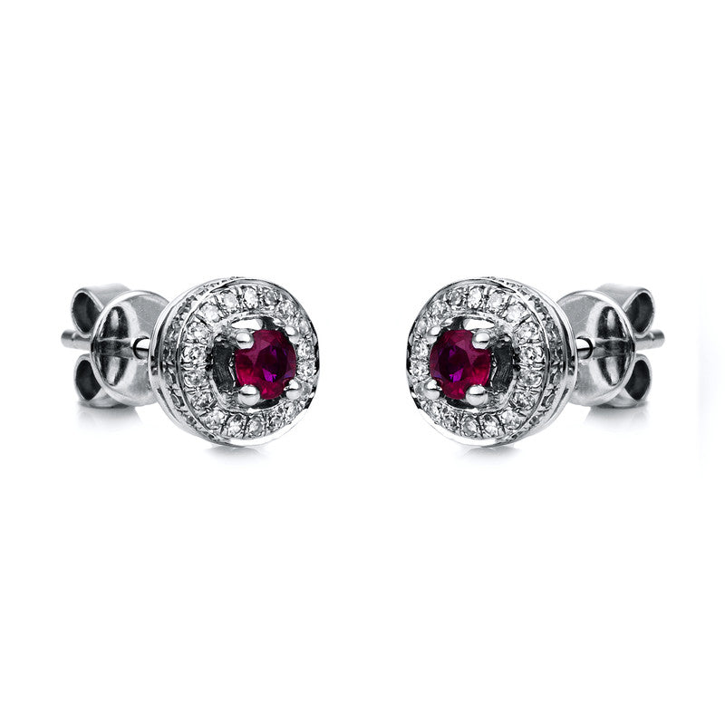 Ohrstecker 18 kt WG, 80 Dia. 0,22 ct, W-si, 2 Rubine 0,19 ct rot