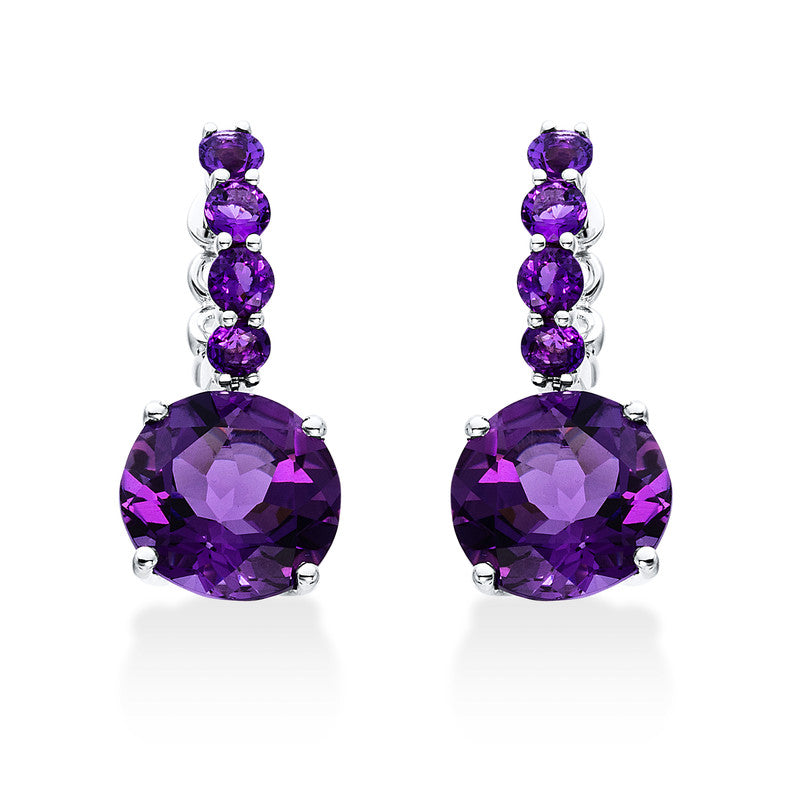Ohrschmuck 18 kt WG, 8 Amethyste 0,90 ct lila, 2 Amethyste 7,30 ct lila