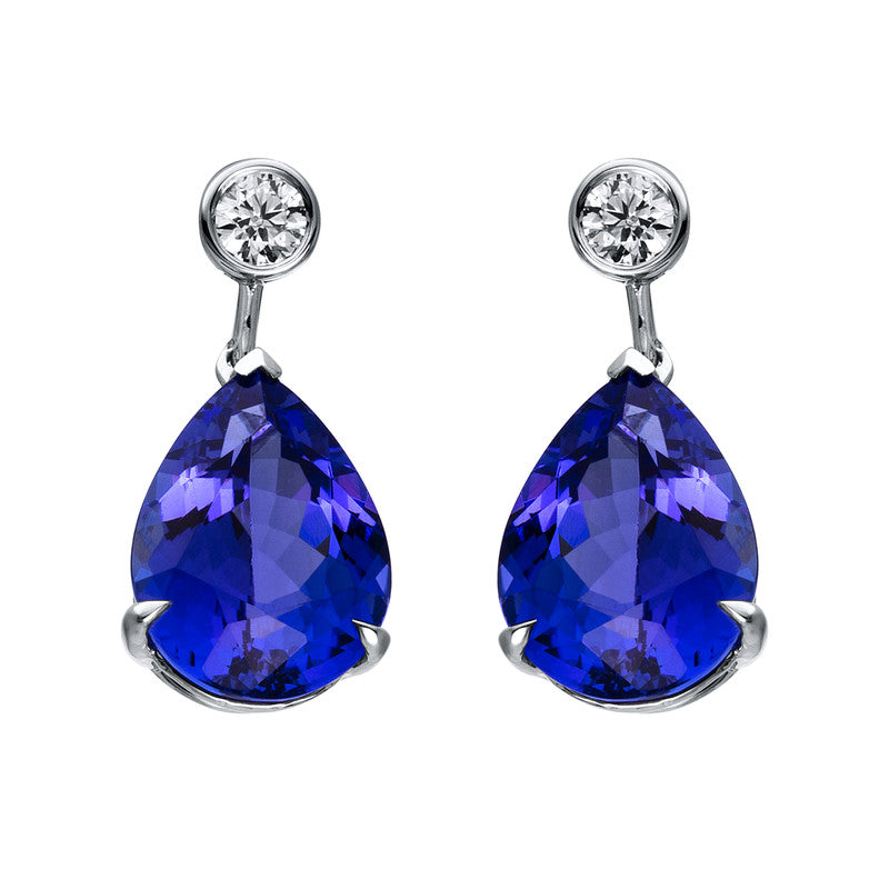 Ohrschmuck 18 kt WG, 2 Brill. 0,22 ct, TW-si, 2 Tansanit 7,04 ct blau