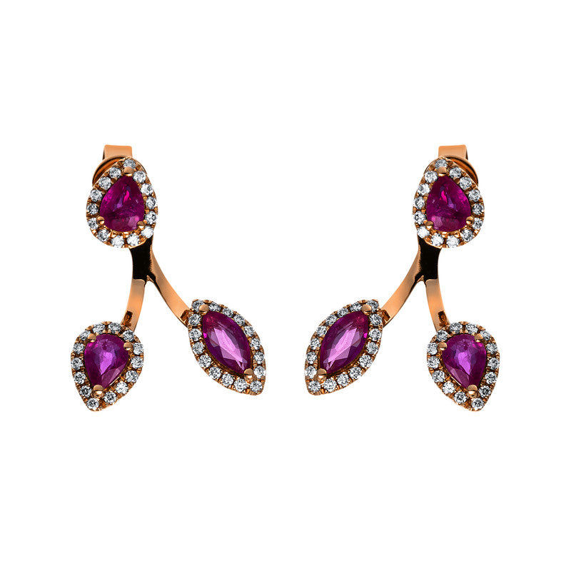 Ohrschmuck 18 kt RG, 88 Brill. 0,24 ct, TW-si, 6 Saphire 0,98 ct pink