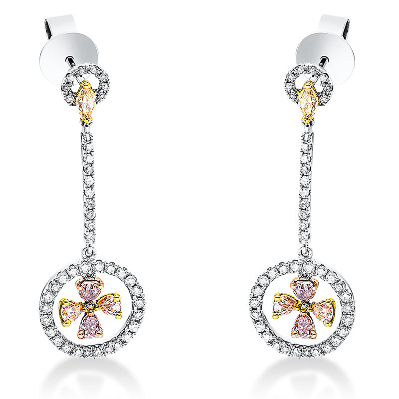Ohrschmuck 18 kt WG+GG+RG. 10 Tropfen 0.84 ct. fancy-si. 82 Brillanten 0.55 ct. TW-si