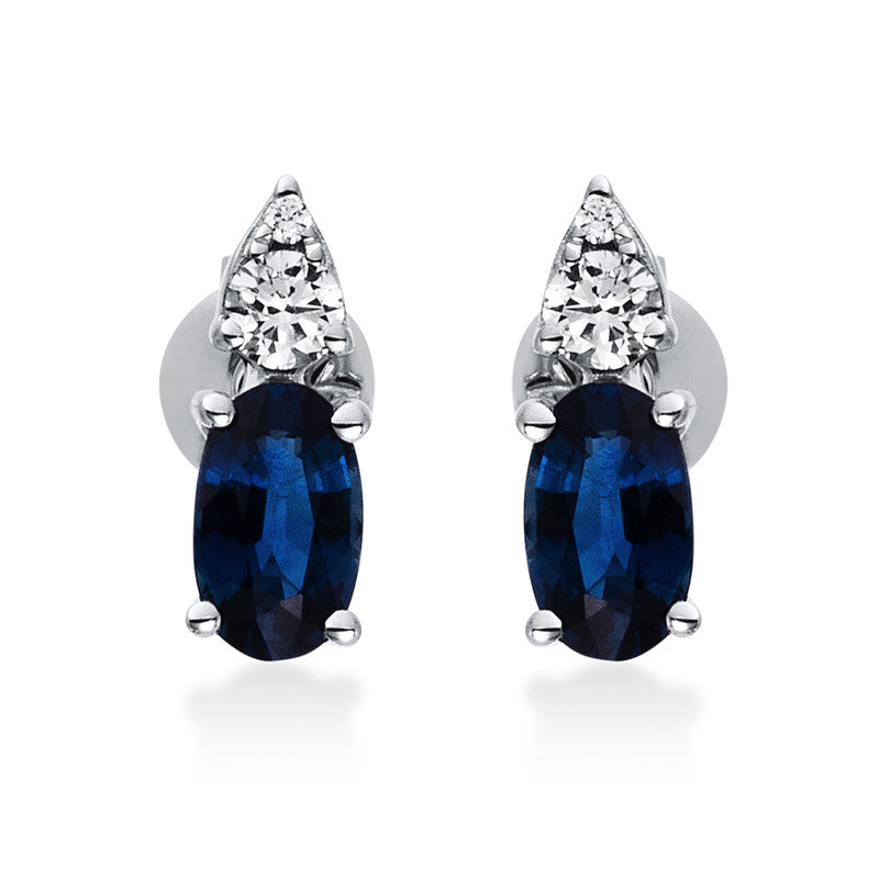 Ohrstecker 18 kt WG, 2 Brill. 0,01 ct, TW-si, 2 Brill. 0,08 ct, TW-si, 2 Saphire 0,67 ct blau