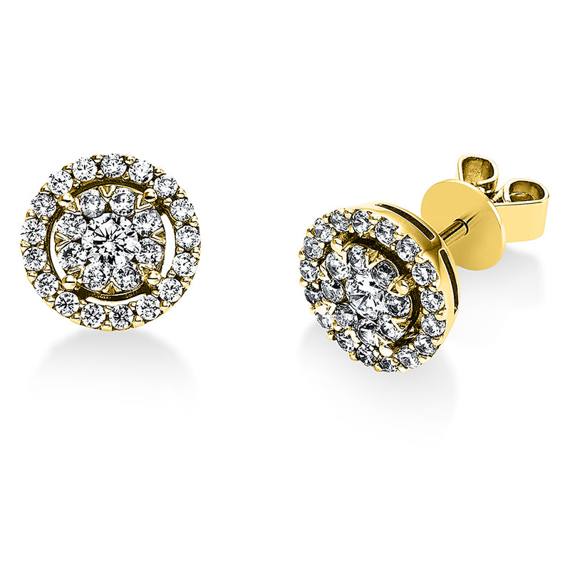 Ohrstecker 14 kt GG. 2 Brillanten 0.22 ct. TW-si. 50 Brillanten 0.61 ct. TW-si. Ø:9.3 mm