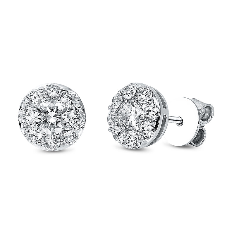 Ohrstecker 18 kt WG, 2 Brill. 0,50 ct, TW-si, 16 Brill. 0,51 ct, TW-si