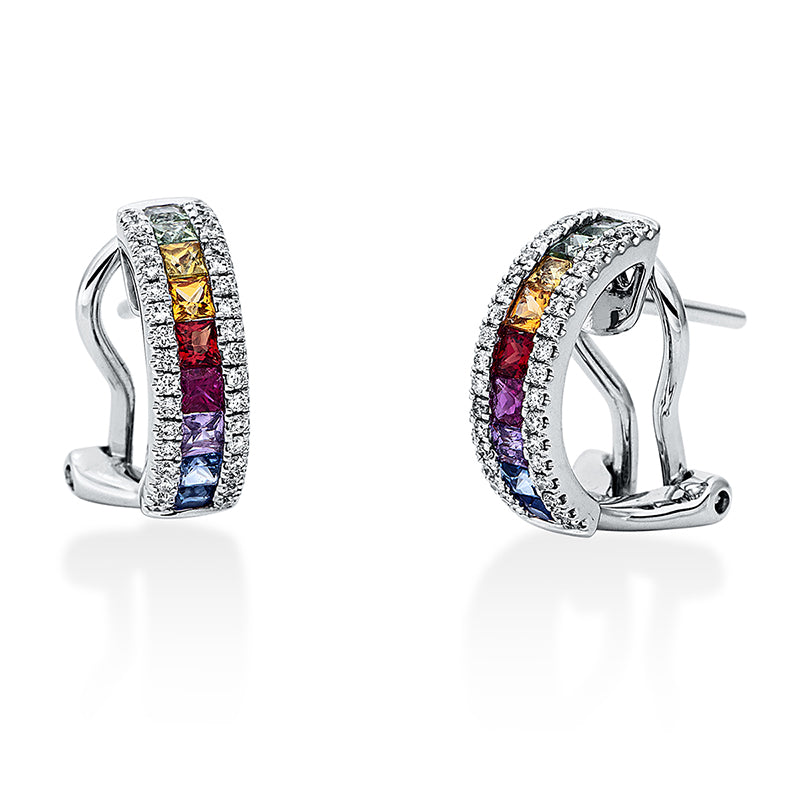 Creolen 18 kt WG, 72 Brill. 0,27 ct, TW-si, 18 Saphire 0,90 ct multicolor