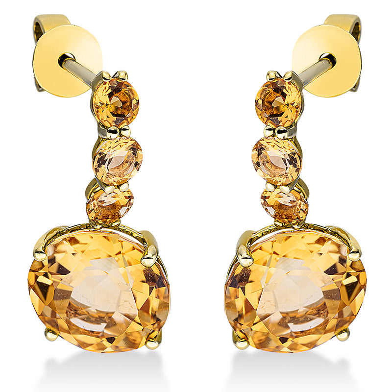Ohrschmuck 18 kt GG, 2 Citrin 5,10 ct gelb, 6 Citrin 0,60 ct gelb
