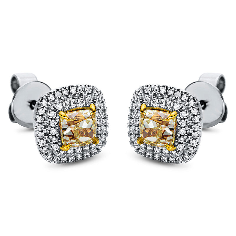 Ohrstecker 18 kt WG. 96 Brillanten 0.22 ct. TW-si. 2 Diamanten 1.07 ct. gelb