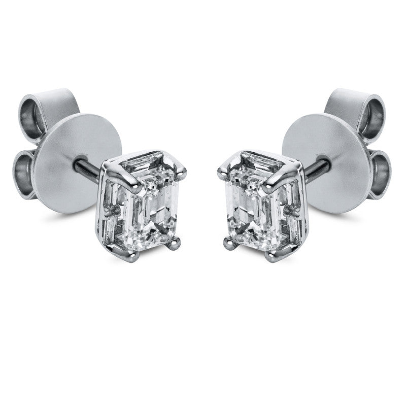 Ohrstecker 18 kt WG, 12 Bag. 0,24 ct, TW-si, 2 Sm.schliff 0,96 ct, TW-si