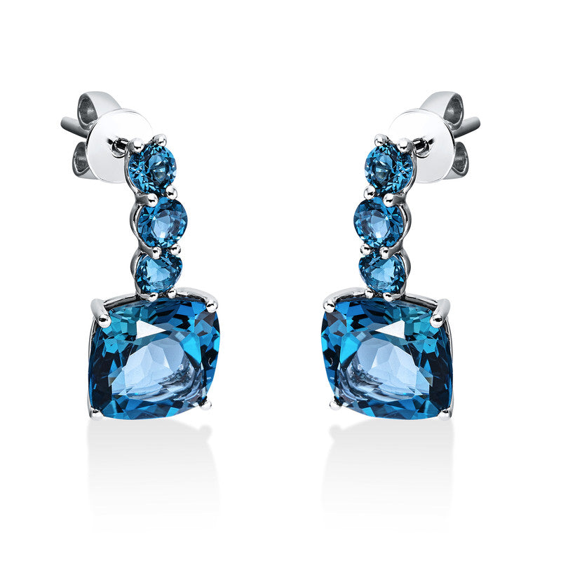 Ohrschmuck 18 kt WG, 2 Blautopase 4,80 ct Lond. blue, 6 Blautopase 0,80 ct Lond. blue