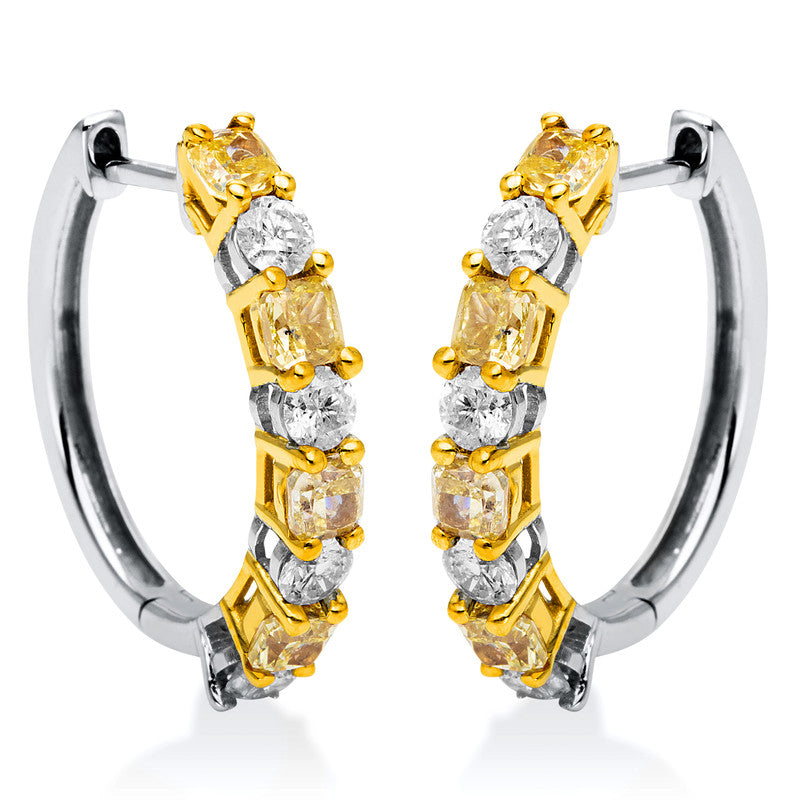 Creolen 18 kt WG+GG. 8 Brillanten 0.59 ct. TW-si. 8 Diamanten 1.03 ct. gelb. H:19.4 mm. B:16.9 mm
