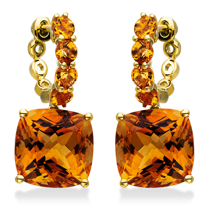 Ohrschmuck 4er-Krappe 18 kt GG. 2 Citrin 8.20 ct gelb. 8 Citrin 0.80 ct gelb. H:22.2 mm. B:10.2 mm