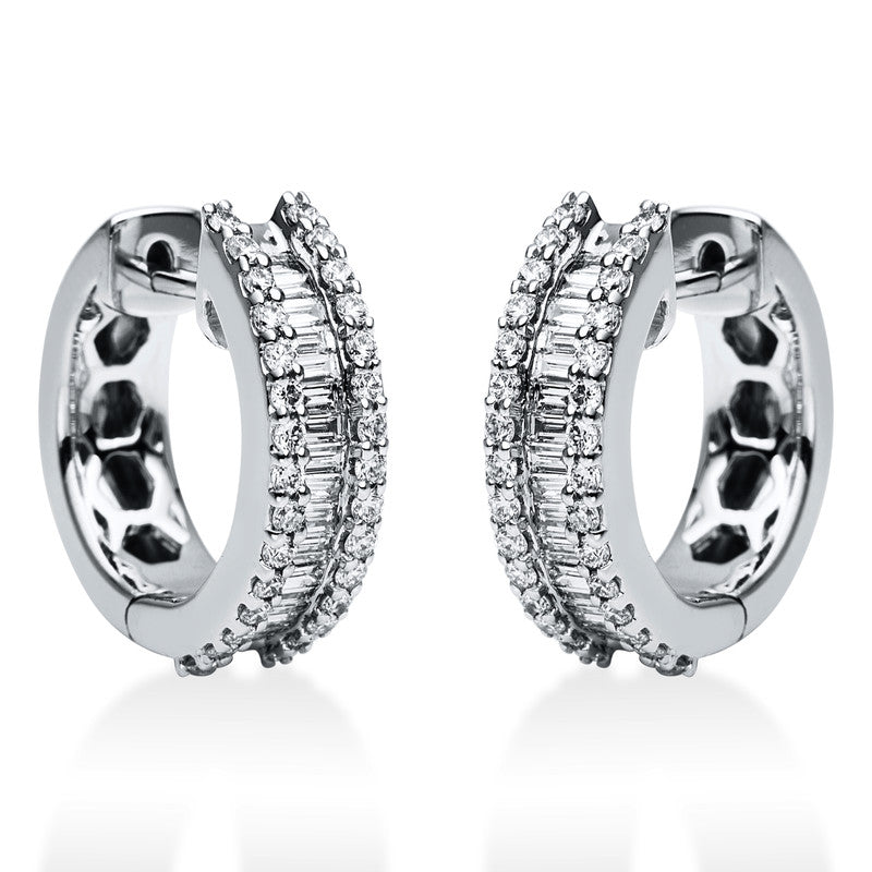 Creolen 18 kt WG, 33 Trap. 0,32 ct, TW-si, 60 Brill. 0,42 ct, TW-si
