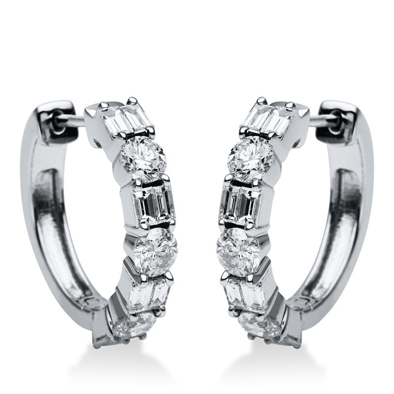 Creolen 18 kt WG, 6 Brill. 0,86 ct, TW-si, 16 Bag. 0,62 ct, TW-si