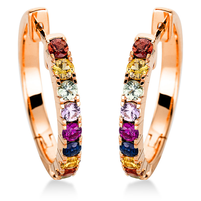 Creolen 18 kt RG, 18 Saphire 1,24 ct multicolor