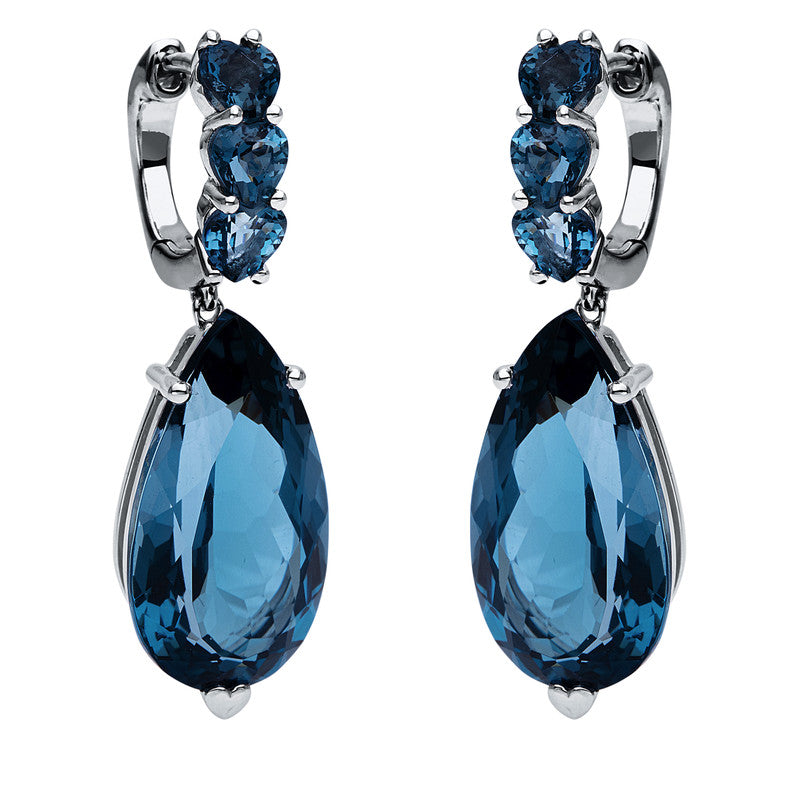 Ohrschmuck 18 kt WG, 6 Topase 1,60 ct Lond. blue, 2 Topase 15,80 ct Lond. blue