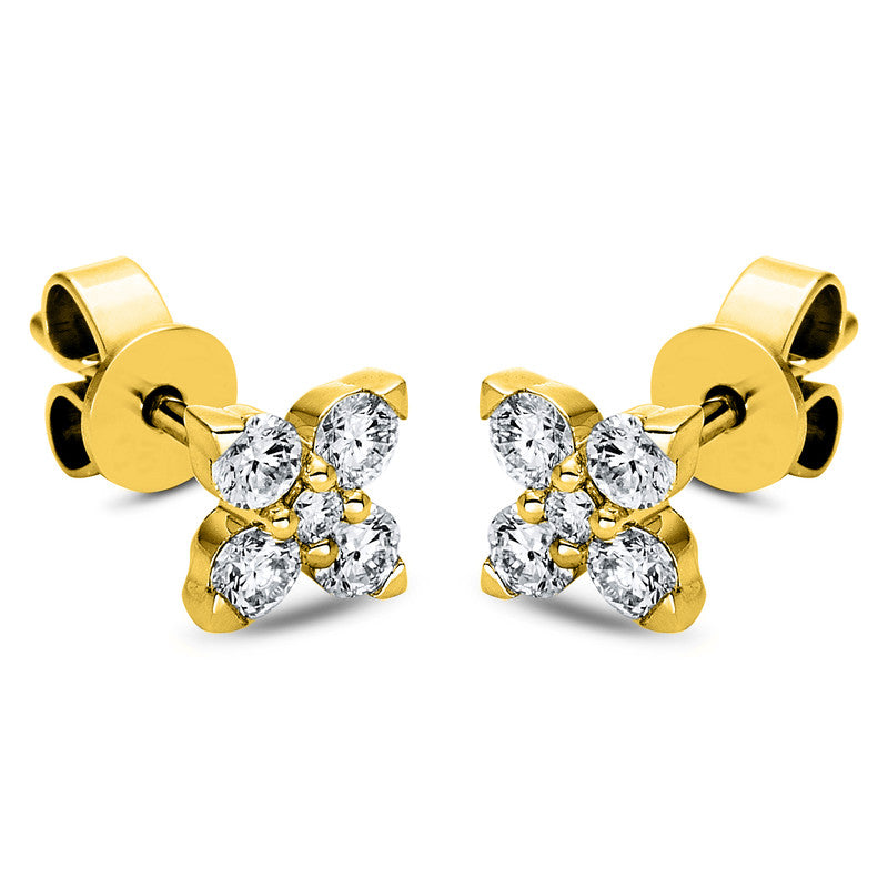 Ohrstecker 14 kt GG, 2 Brill. 0,02 ct, TW-si, 8 Brill. 0,32 ct, TW-si