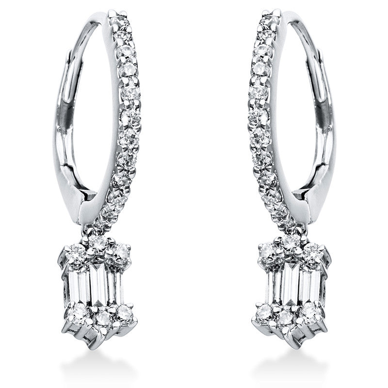 Ohrschmuck 18 kt WG, 6 Trap. 0,22 ct, TW-vsi, 36 Brill. 0,39 ct, TW-vsi