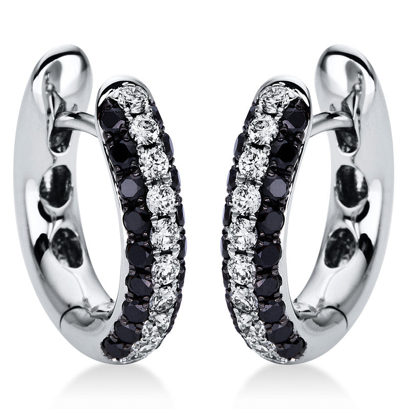 Creolen 18 kt WG, Fassung schwarz rhodiniert, 20 Brill. 0,24 ct, TW-vsi, 36 Brill. 0,35 ct, schwarz