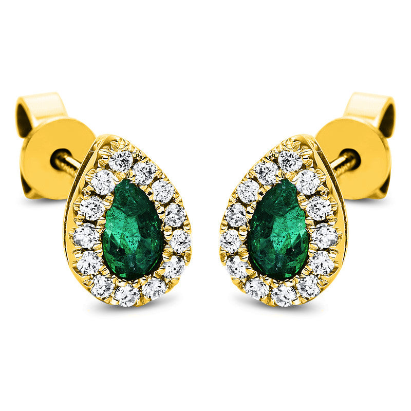 Ohrstecker 18 kt GG, 34 Brill. 0,09 ct, TW-si, 2 Smaragde 0,36 ct grün