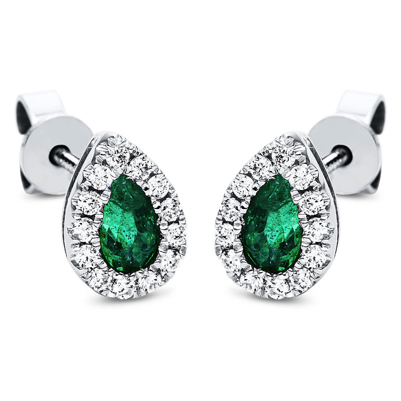 Ohrstecker 18 kt WG, 34 Brill. 0,09 ct, TW-si, 2 Smaragde 0,37 ct grün